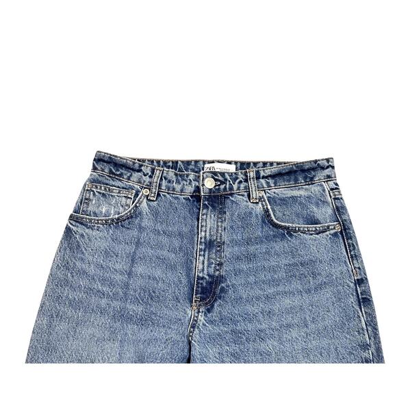 Zara Jeans Womens Size 10 Blue High Rise Wide Leg Raw Hem 100% Cotton Denim - Picture 4 of 8